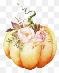 Pumpkin Flowers Floral Bouque - Watercolor Pumpkin With Flowers Png,Fall Flowers Png