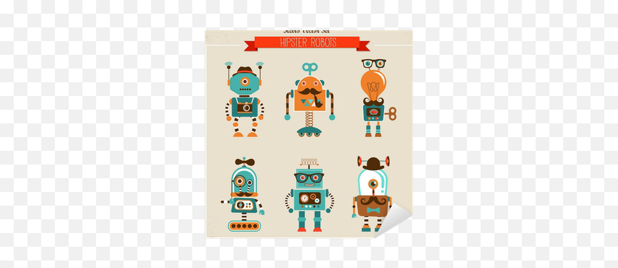 Sticker Set Of Vintage Hipster Robot Icons - Pixersus Illustration Robots Png,Hipster Icon