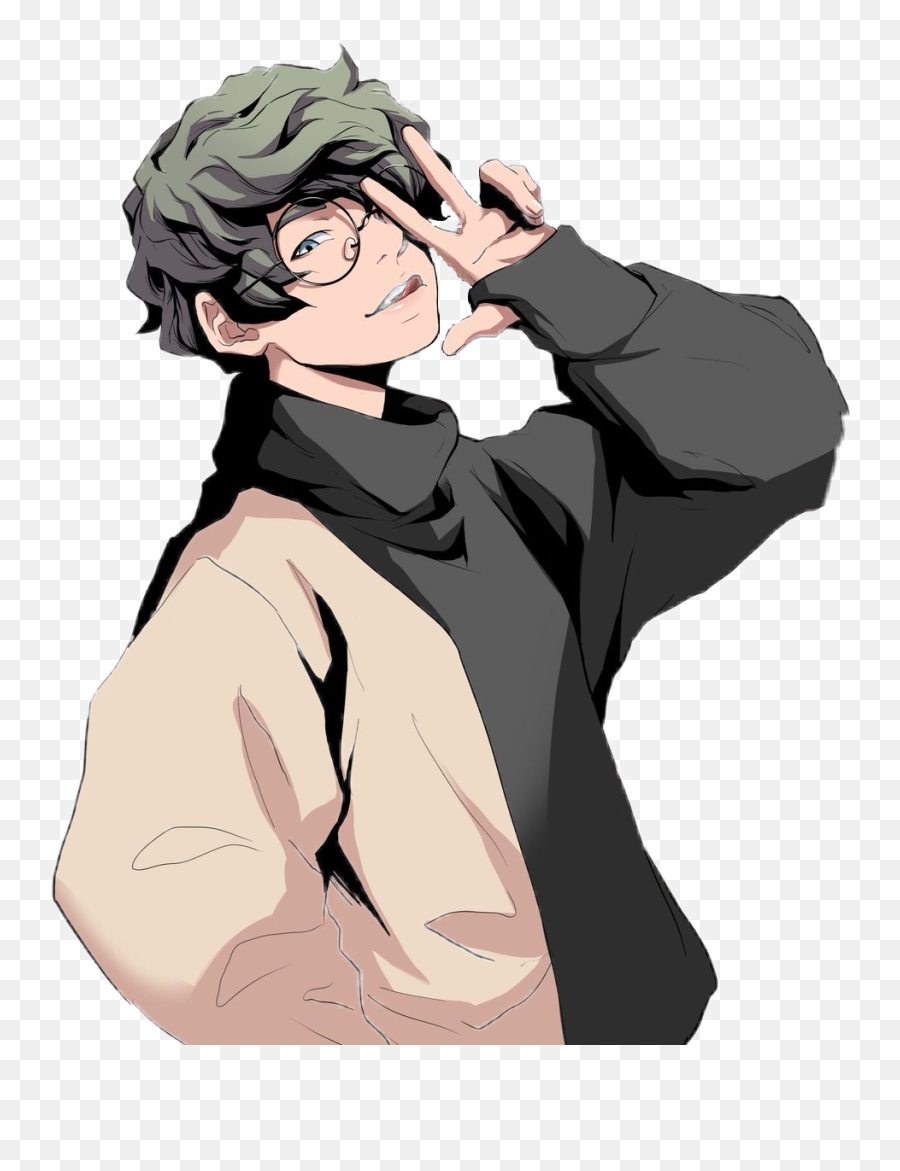 Boy Green Anime Guy Glasses - Anime Boy With Glasses Png,Anime Glasses Png  - free transparent png images 