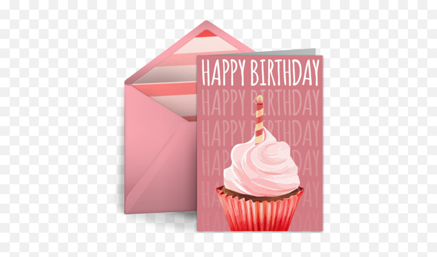 Birthday Cupcake Pink Free Card For Her Happy - Cupcake Png,Birthday Cupcake Png