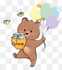 Cute Bear With Honey And Balloons Clipart Free Download - Bear With Honey Clipart Png,Cute Bee Png