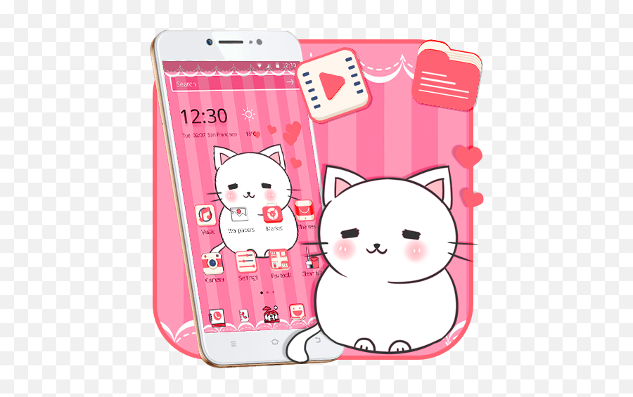 Updated Pink Cute Cat Love Kitty Theme App Not - Smartphone Png,Pink Cat Icon
