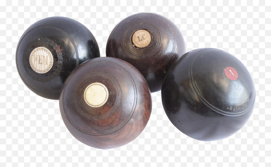 Antique Wooden Lawn Bowling Balls With Monograms - Set Of 4 Png,Bowling Ball Png