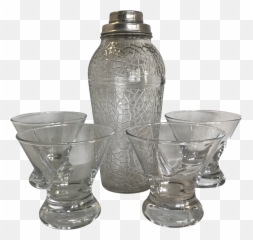 Four Grey Goose Stemless Martini Glasses With Crackle Finish Shaker - Set of 5 Serveware png