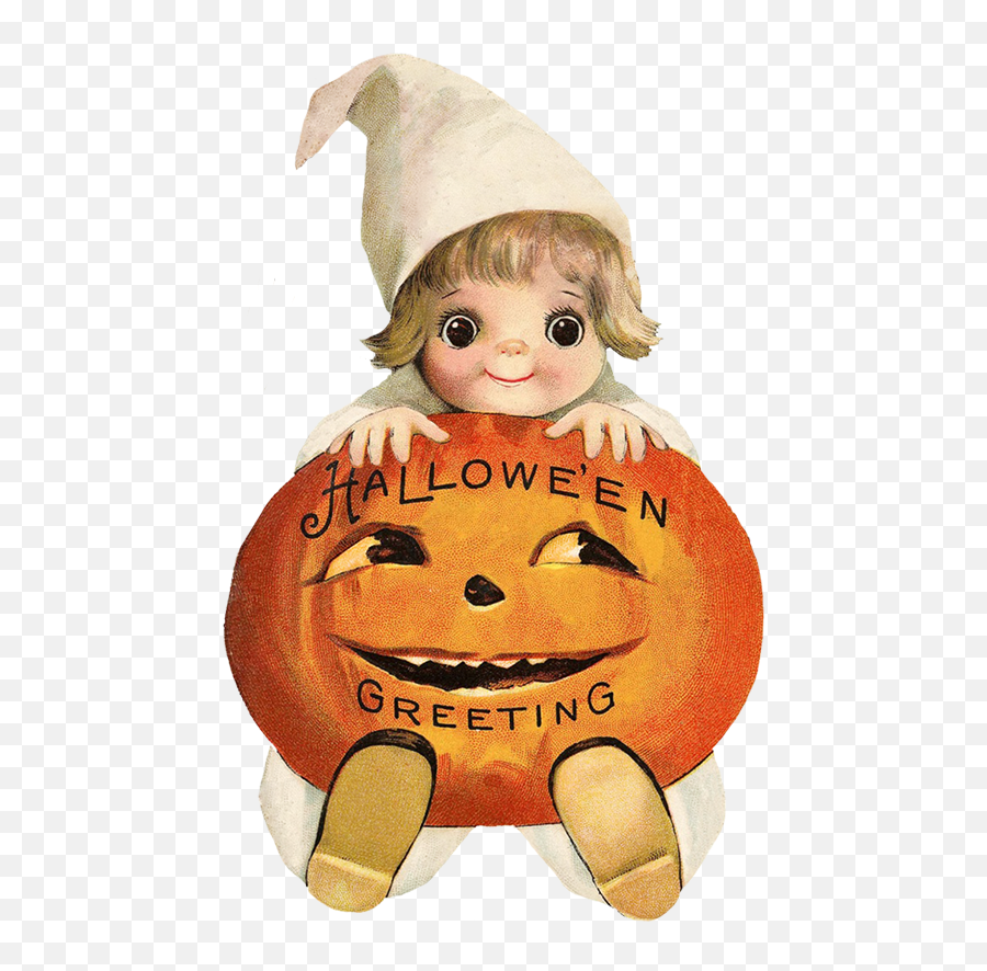 Cute Child With Pumpkin Head - Halloween Clip Art Vintage Png,Pumpkin Head Png