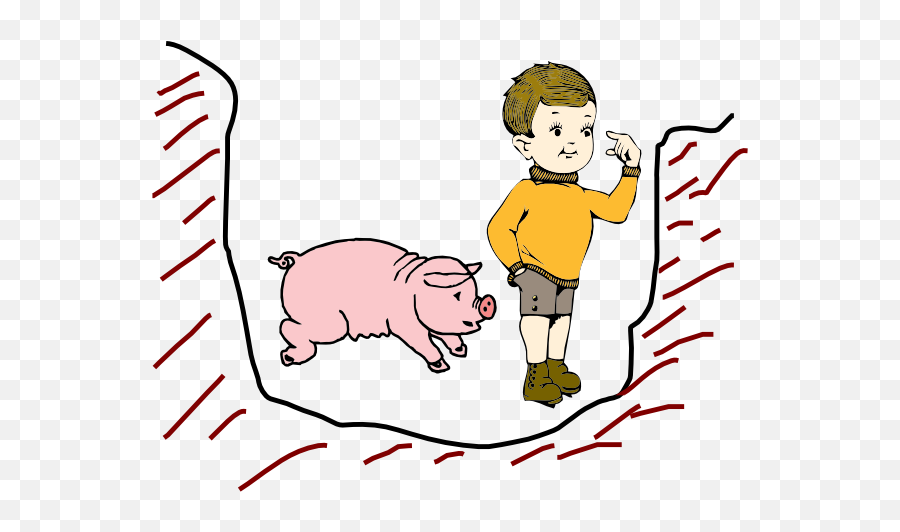 Boy In Pit With Pig Clip Art - Vector Clip Art Pig Is In The Pit Png,Pit Png