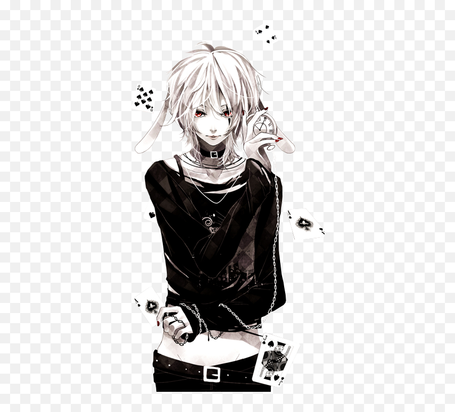 Anime Boy Playing Cards Transparent Png - Alice In Wonderland Anime Boy,Black And White Anime Png