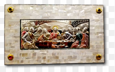 Icon Of The Last Supper Silver Plated Sea Shells Frame - Picture png