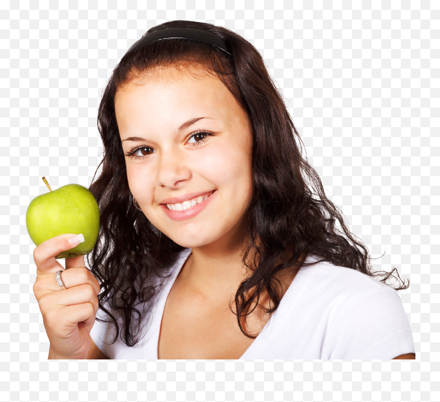 Girl Laying Down Png - Apple In Hand Png Healthy Person Woman In White Shirt Holding Green Apple,Apple Transparent Background
