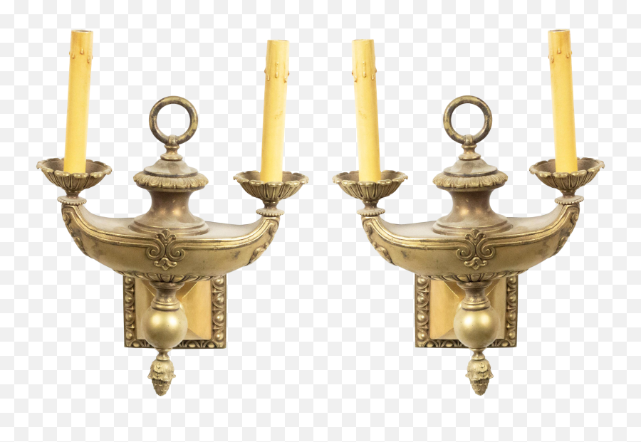 Early 20th Century American Victorian Gilt Bronze Wall Sconces - A Pair Sconce Png,Aladdin Lamp Png