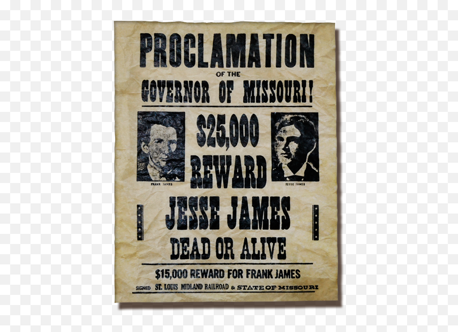 Jesse And Frank James Wanted Poster 1125 - Jesse James Wanted Poster Png,Wanted Poster Png