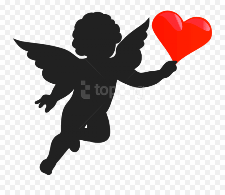 Cupid With Heart Silhouette Png - Angel Silhouette,Heart Silhouette Png