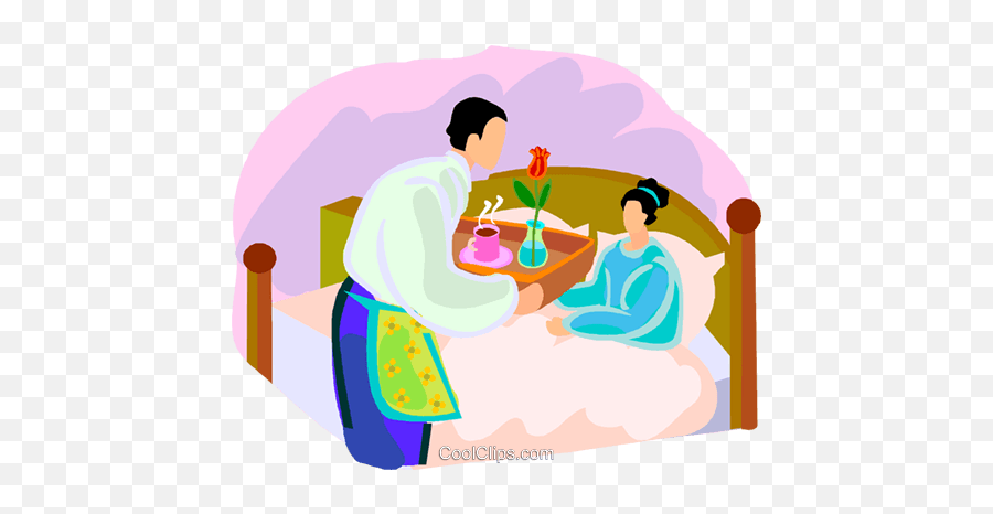 Woman Getting Served Breakfast In Bed Royalty Free Vector - Frühstück Ans Bett Clipart Png,Breakfast Clipart Png