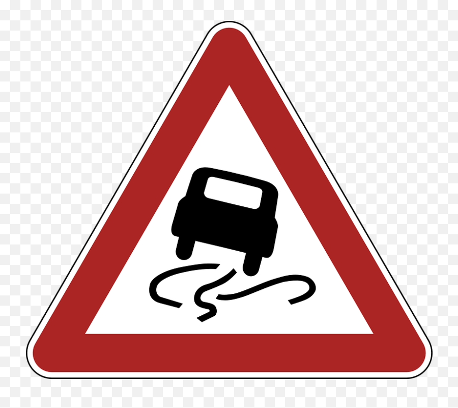 Slippery Road Warning Sign Transparent Png - Stickpng German Traffic Signs Slippery Road,Danger Sign Transparent