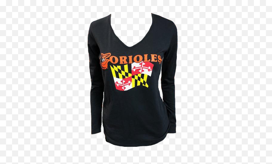 Baltimore Orioles Black V - Neck Long Sleeve Logo Womenu0027s Tshirt Long Sleeve Png,Orioles Logo Png