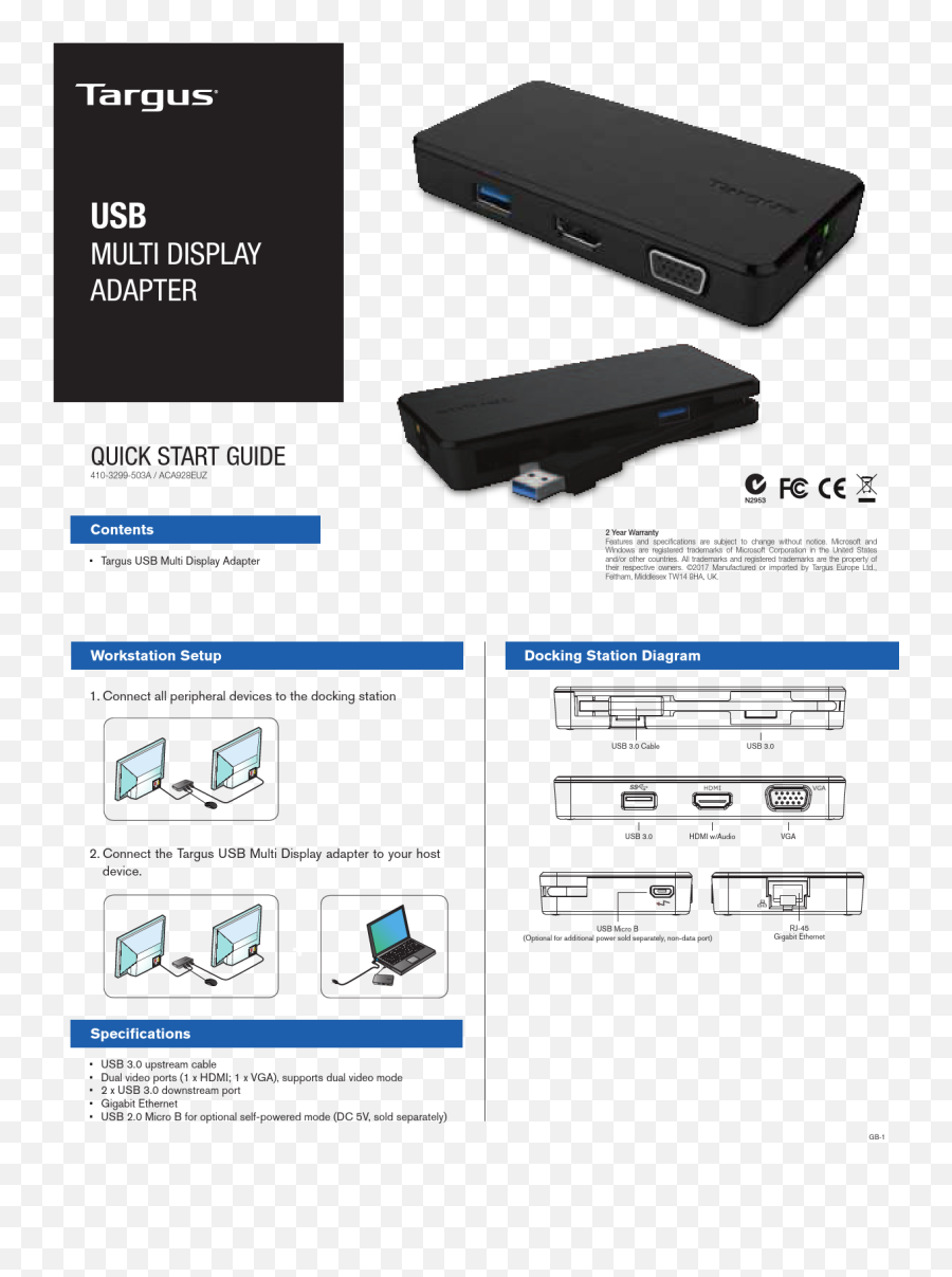 Targus Usb Multi Display Adapter User Guide - Portable Png,Dva Player Icon