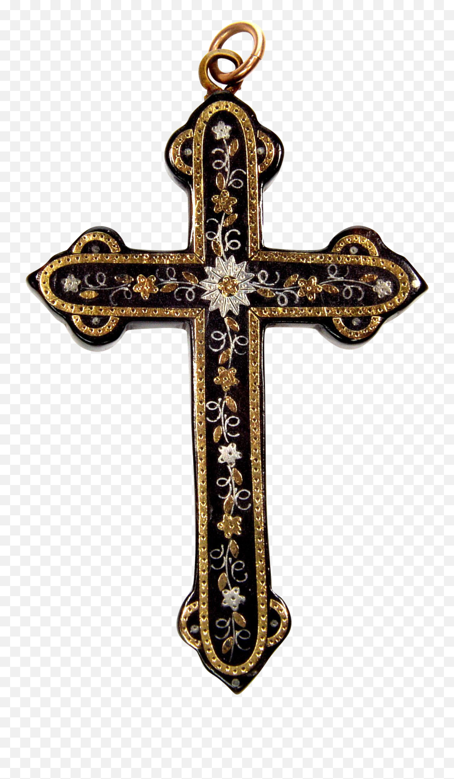 Inlaid Gold Silver Cross Pendant - Ethiopian Orthodox Cross Png,Gold Cross Png