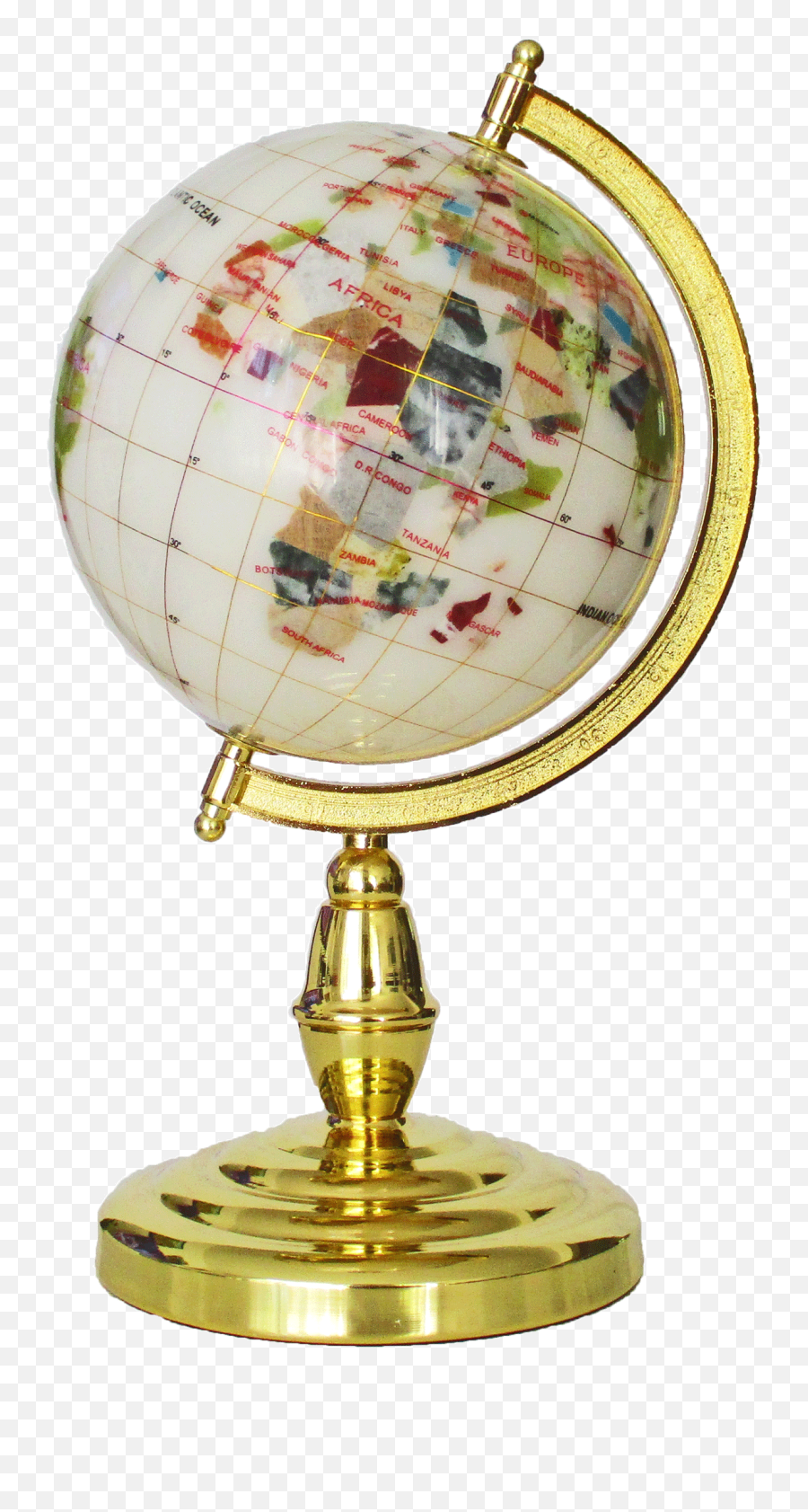 Gemstone Globe Tabletop 15cm White Single Leg Gold Finish - Globe Png,Gold Globe Png