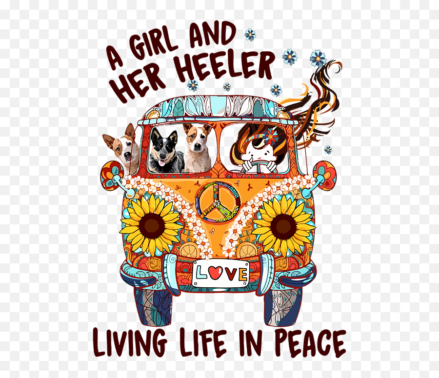 A Girl And Her Heeler Living Life In Peace Car Dog Cat Camping Hand Towel - Girl Her Dog Living Life Png,Gabe The Dog Png