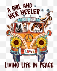 A Girl And Her Heeler Living Life In Peace Car Dog Cat Camping Hand Towel - Girl Her Dog Living Life Png,Gabe The Dog Png