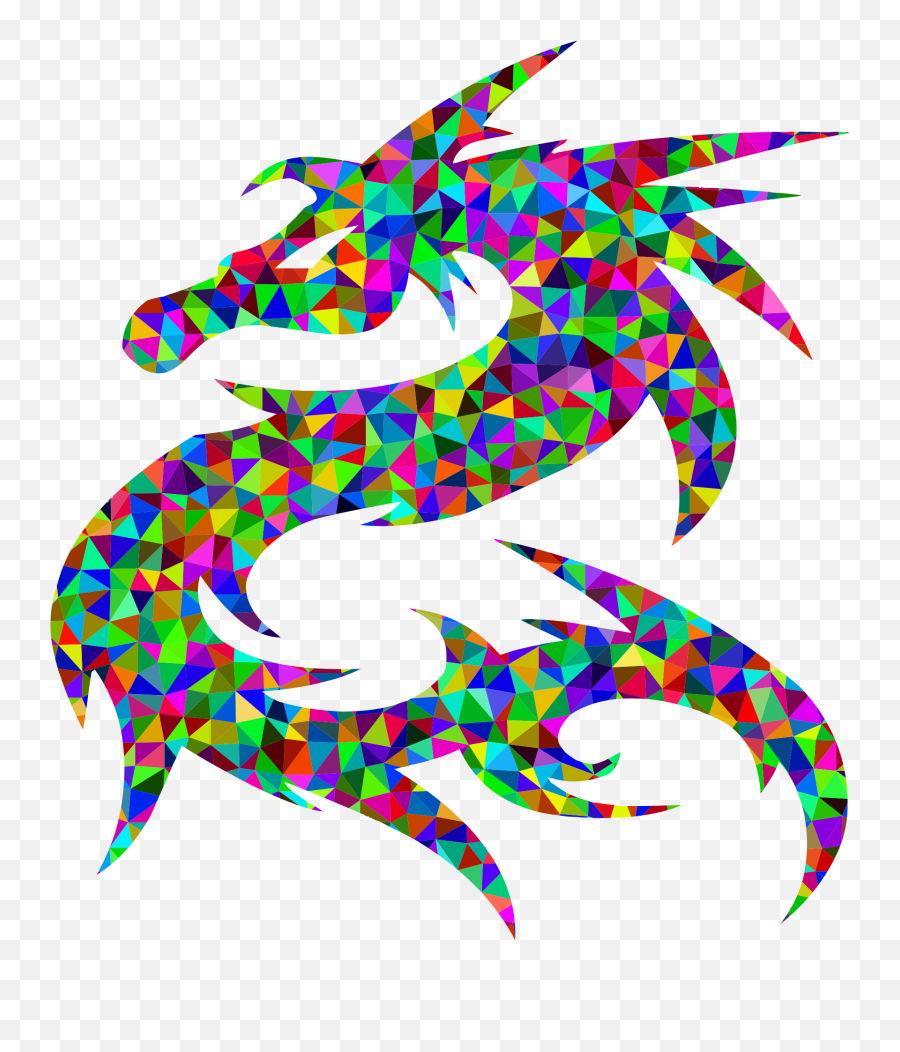 Dragon Silhouette With Colorful Triangles Free Image - Japanese Art Symbols Dragon Png,Dragon Silhouette Png