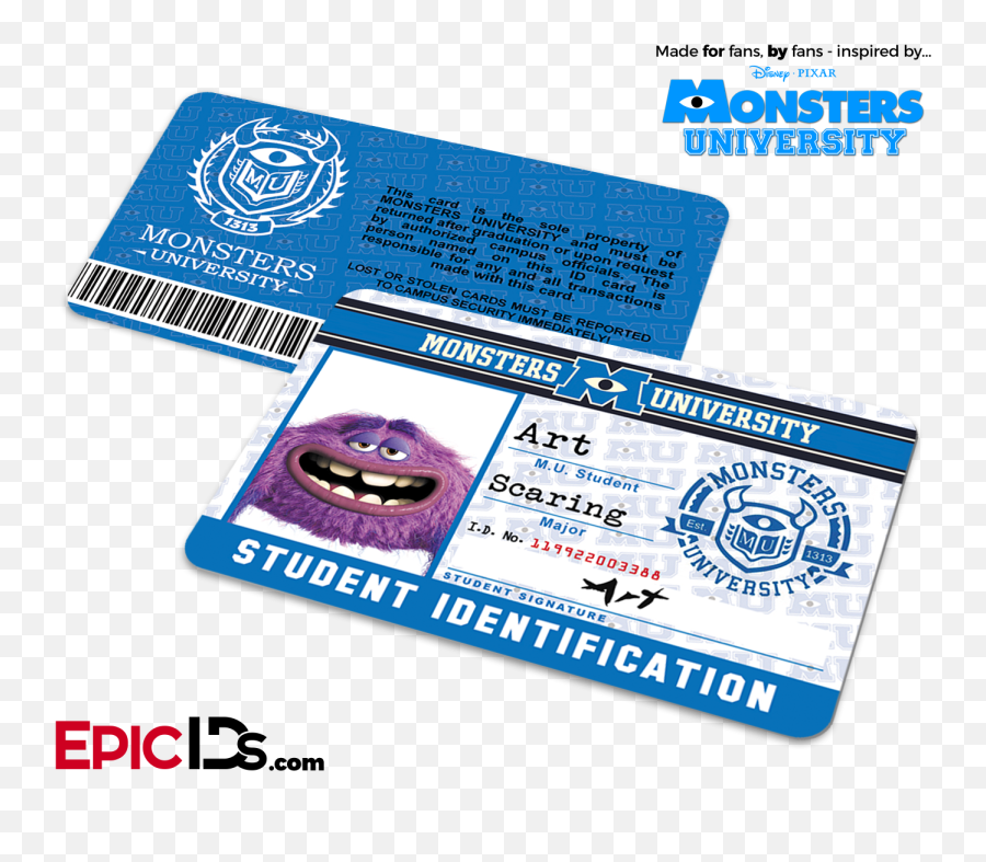 Monsters University Cosplay Student Id Card - Art Monsters University Id Card Png,Monsters Inc Transparent