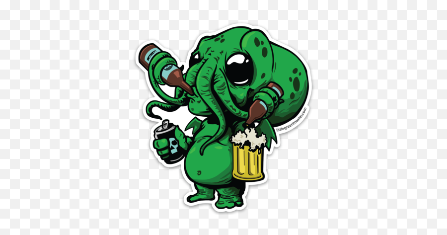 Cthulhu Beer Monster Sticker Little Green Toaster - Cute Cthulhu Png,Cthulhu Png