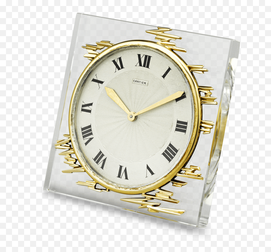 Gold And Crystal Cartier Desk Clock - Solid Png,Gold Clock Png