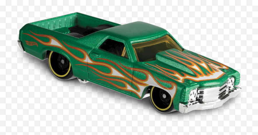 71 El Camino In Green Hw Flames Car Collector Hot Wheels - Model Car Png,Green Flames Png