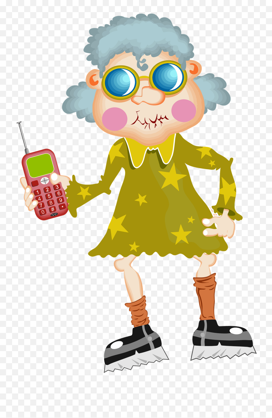 Cool Grandma With A Cellphone Clipart - Old Lady Playing Cell Phone Clipart Png,Grandma Png