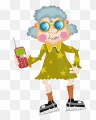 Cool Grandma With A Cellphone Clipart - Old Lady Playing Cell Phone Clipart Png,Grandma Png