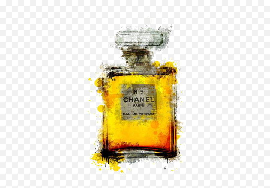 Download No Poster Chanel Perfume Painting Drawing Hq Png - Glass Bottle,Chanel No 5 Logo