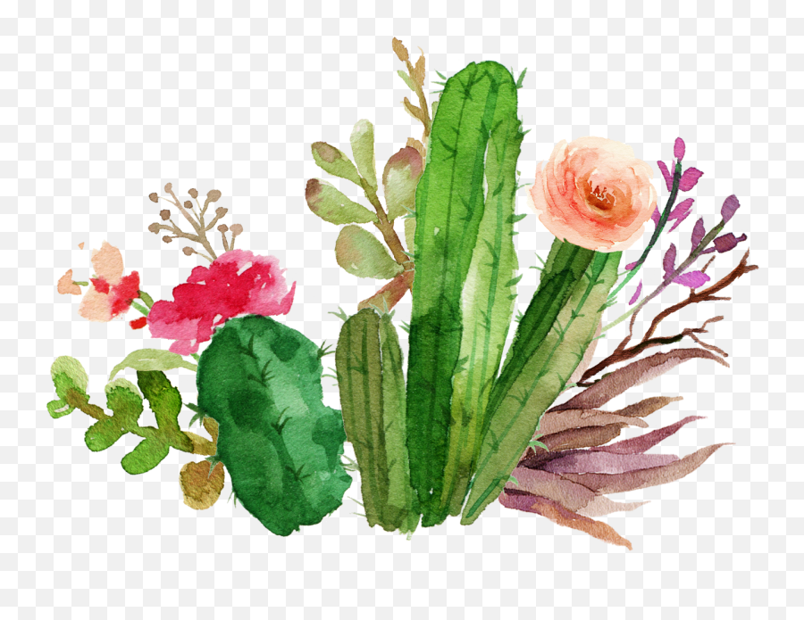 Png Flower Design - Flower Cactus Watercolor Png,Cactus Clipart Png
