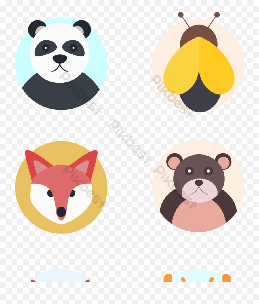 Fresh 6 Groups Of Animal Avatar Round Icons Vector - Avatar Nhóm 6 Png,Round Facebook Icon Vector
