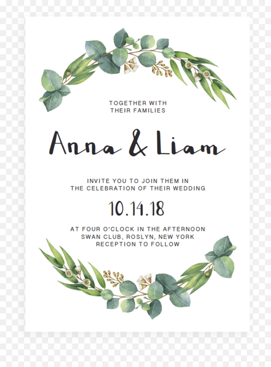 Eucalyptus Wedding Invitation Template - Wedding Invitation Word Template Png,Watercolor Greenery Png