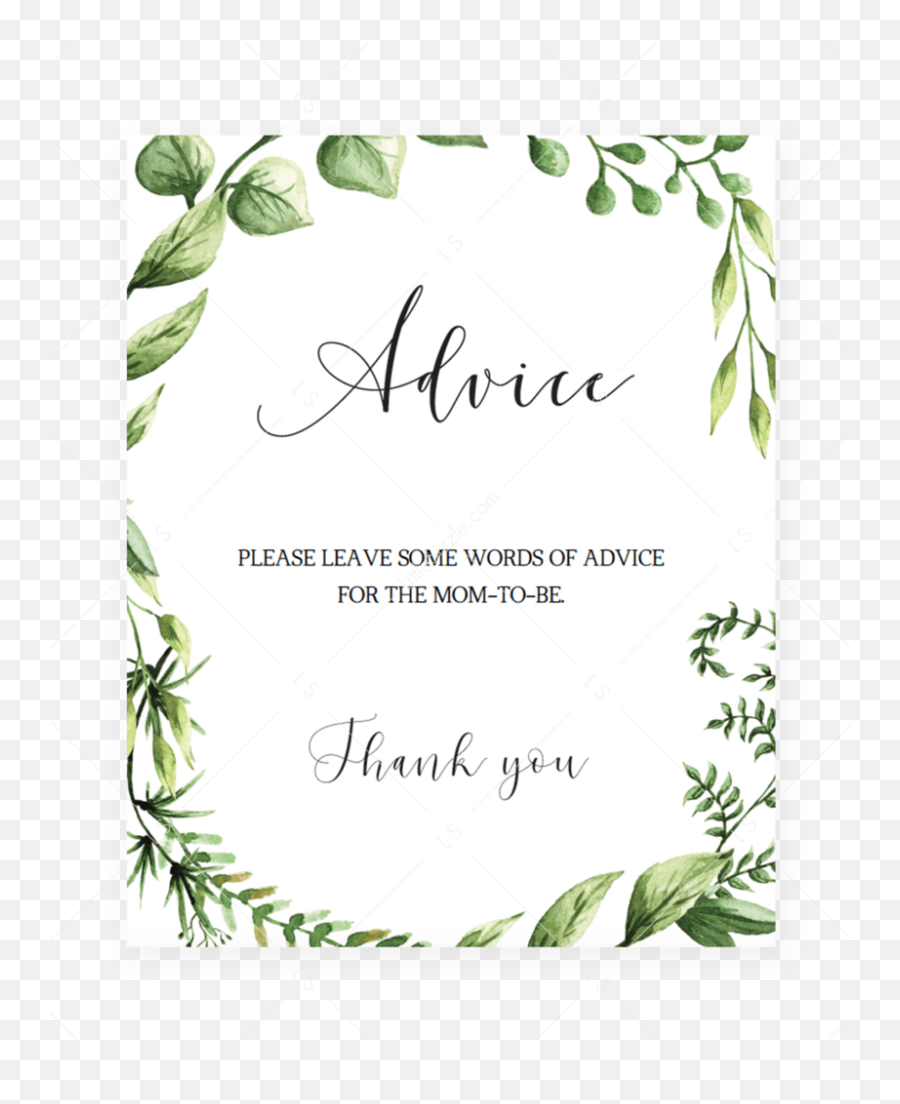 Baby Shower Advice Sign Printable - Baby Shower Guessing Game Png,Watercolor Greenery Png