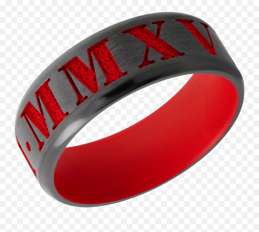 Zirconium 8mm Beveled Band With Customized Laser Carved Roman Numerals And Usmc Red Cerakote - Bangle Png,Roman Numerals Png