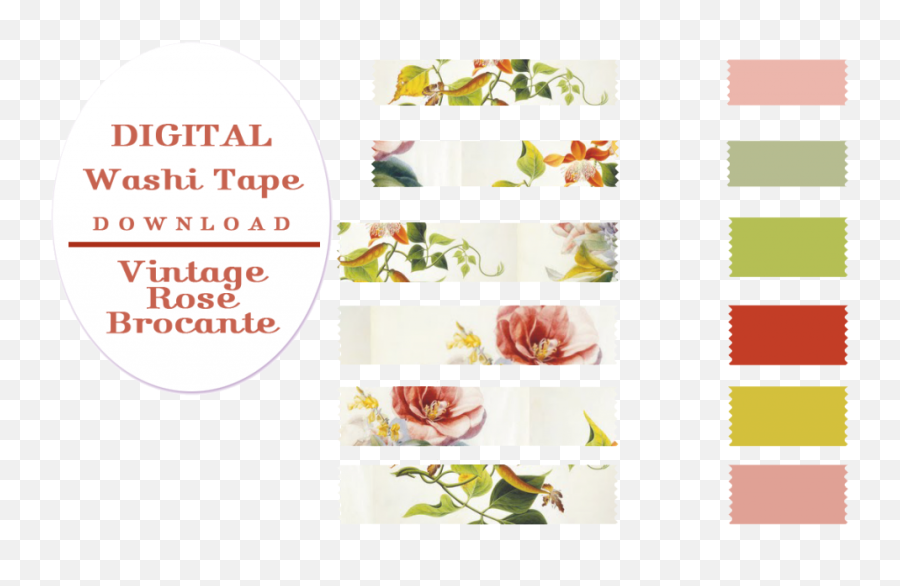 Floral Solid Color Washi Tape - Solid Color Washi Tape Printeable Png,Washi Tape Png