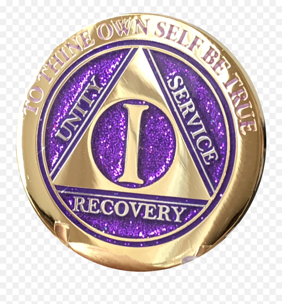 Download 10 Year Aa Medallion Elegant Glitter Purple Gold - Badge Png,Purple Glitter Png