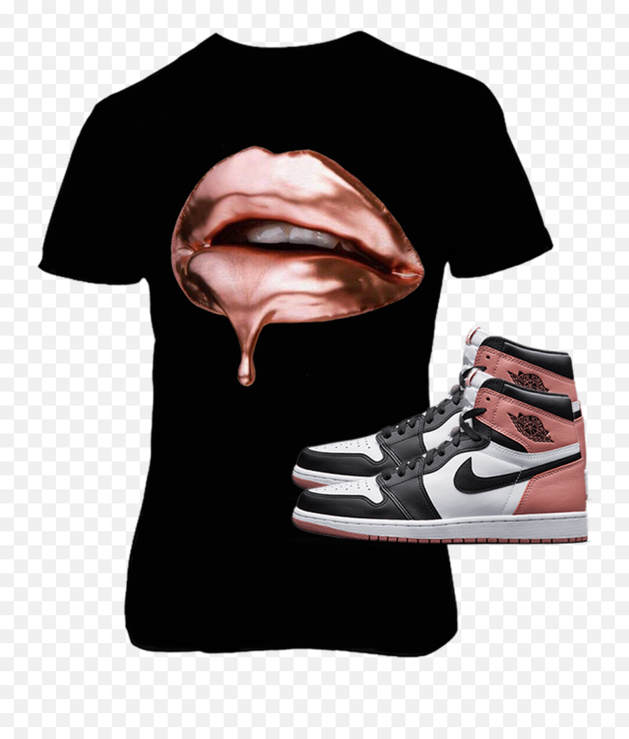 Air Jordan 1 High Og Retro White - Black Rust Pink Rose Gold Dripping On Black Aesthetic Wallpaper Iphone Lips Png,Gold Lips Png