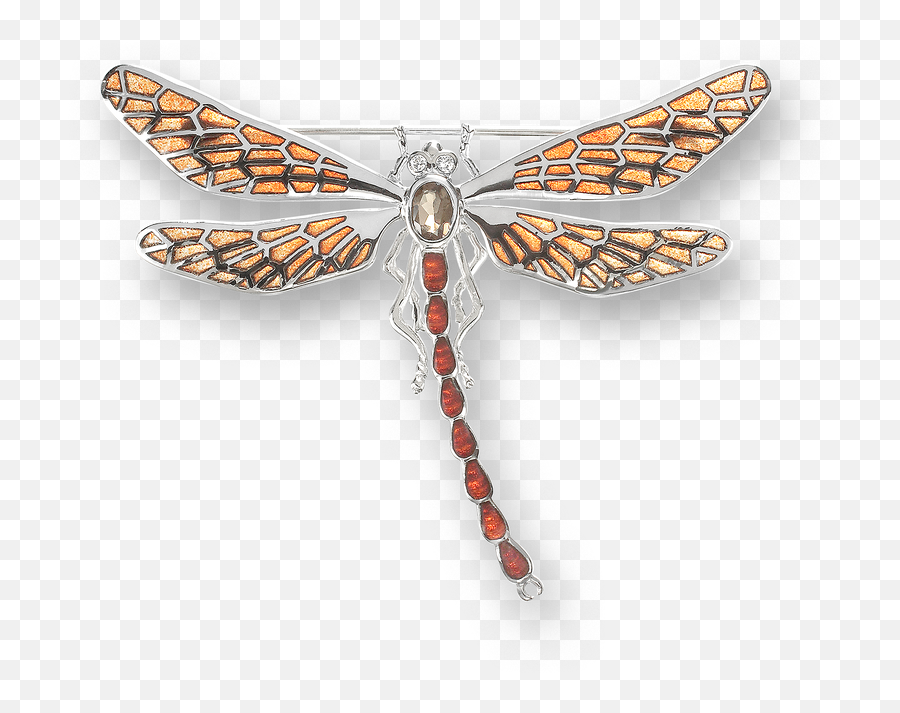 Sterling Silver Dragonfly Brooch - Orange Diamonds And Smokey Topaz Dragonfly Png,Dragonfly Transparent Background