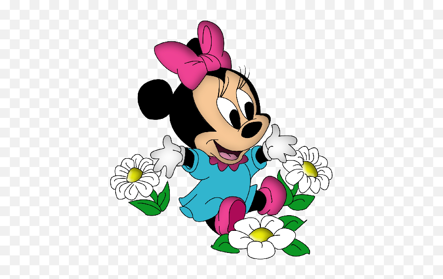 Baby Minnie Mouse With Pink Bow And Flowers - Minnie Mouse With Flowers Png,Baby Minnie Mouse Png