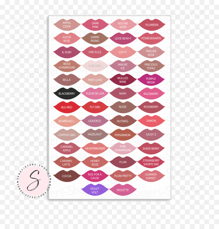 Lipsense 50 Lip Color Lipstick Kisses Professional Canvas Prints 4 Sizes - Printable Swatch Chart Lipstick Png,Lipsense Png