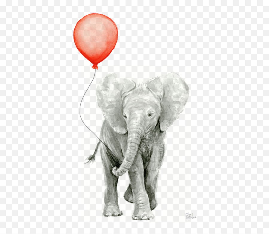 Baby Elephant Watercolor Red Balloon T - Shirt Watercolor Baby Animal Art Png,Red Balloon Transparent