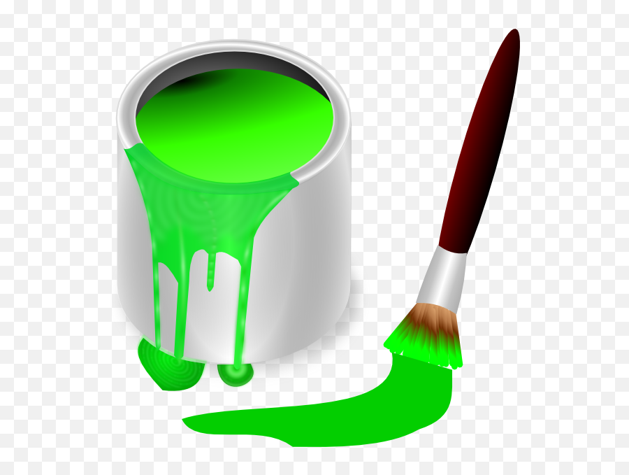 Green Paint Brush And Can Clip Art - Vector Color Bucket Green Png,Paintbrush Clipart Png