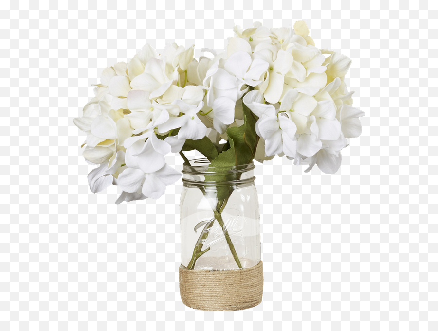 Hydrangea Bouquet In Rope Embellished Mason Jar - Transparent Mason Jar Flowers Png,Mason Jar Png
