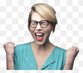With Glasses Rejoicing Her Success - Woman Happy Png,Excited Png