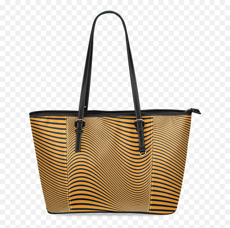 Download Orange And Black Wavy Lines Leather Tote Bagsmall - Handbag Png,Wavy Lines Png