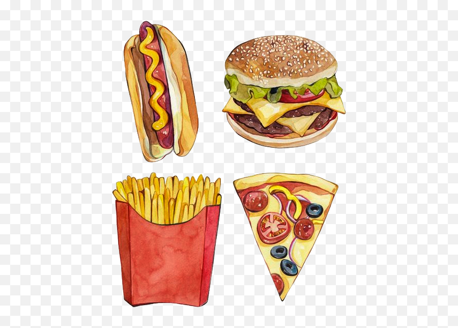 Fast Food Junk Hamburger French Fries Cuisine - American Food Drawing Png,Junk Food Png