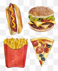Fast Food Junk Hamburger French Fries Cuisine - American Food Drawing png